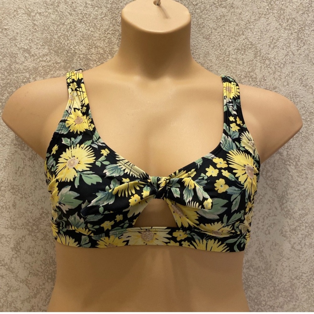Old Navy Women's Bikini Top - Black and Yellow Floral